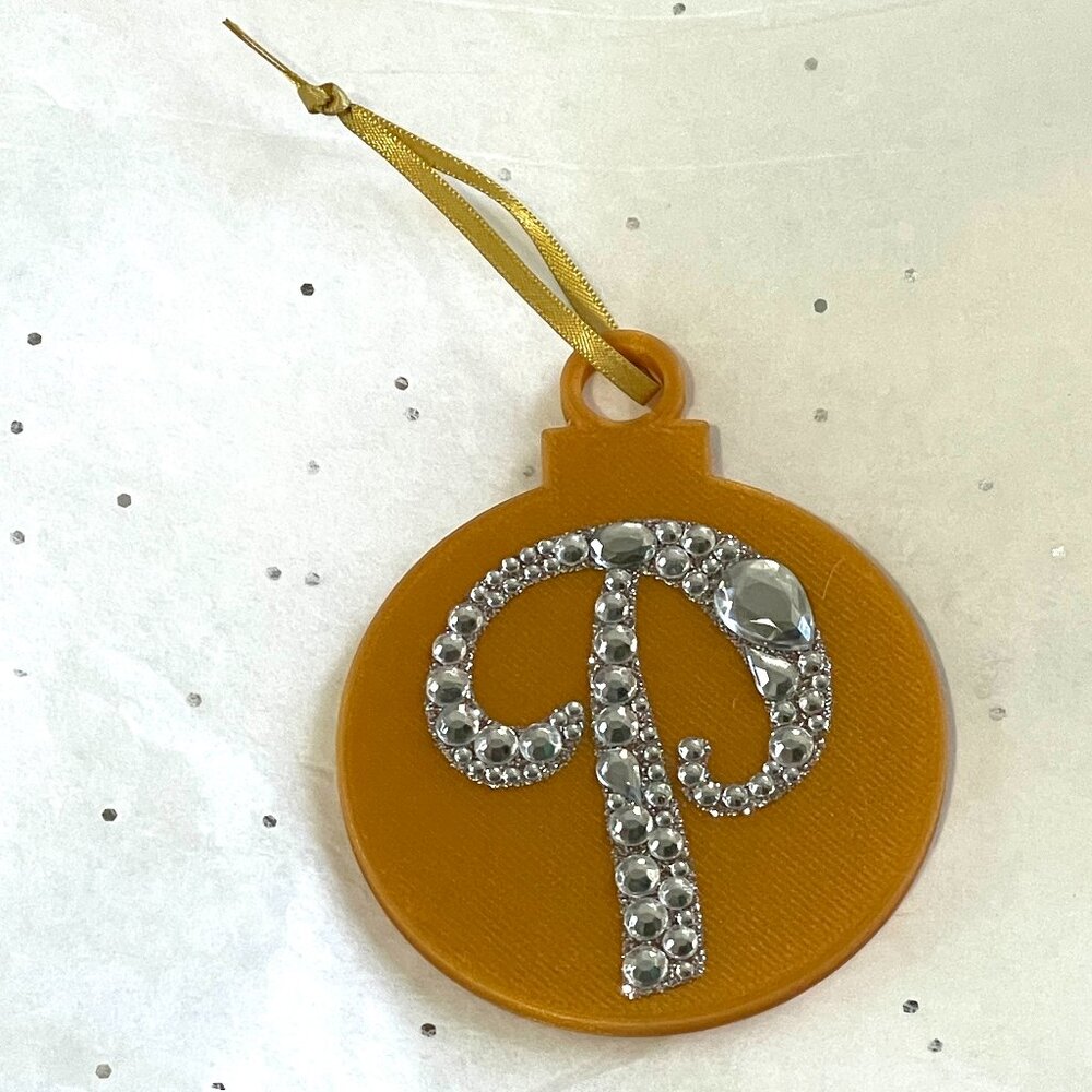 Initial P Rhinestone Blue Christmas Ornament-New!